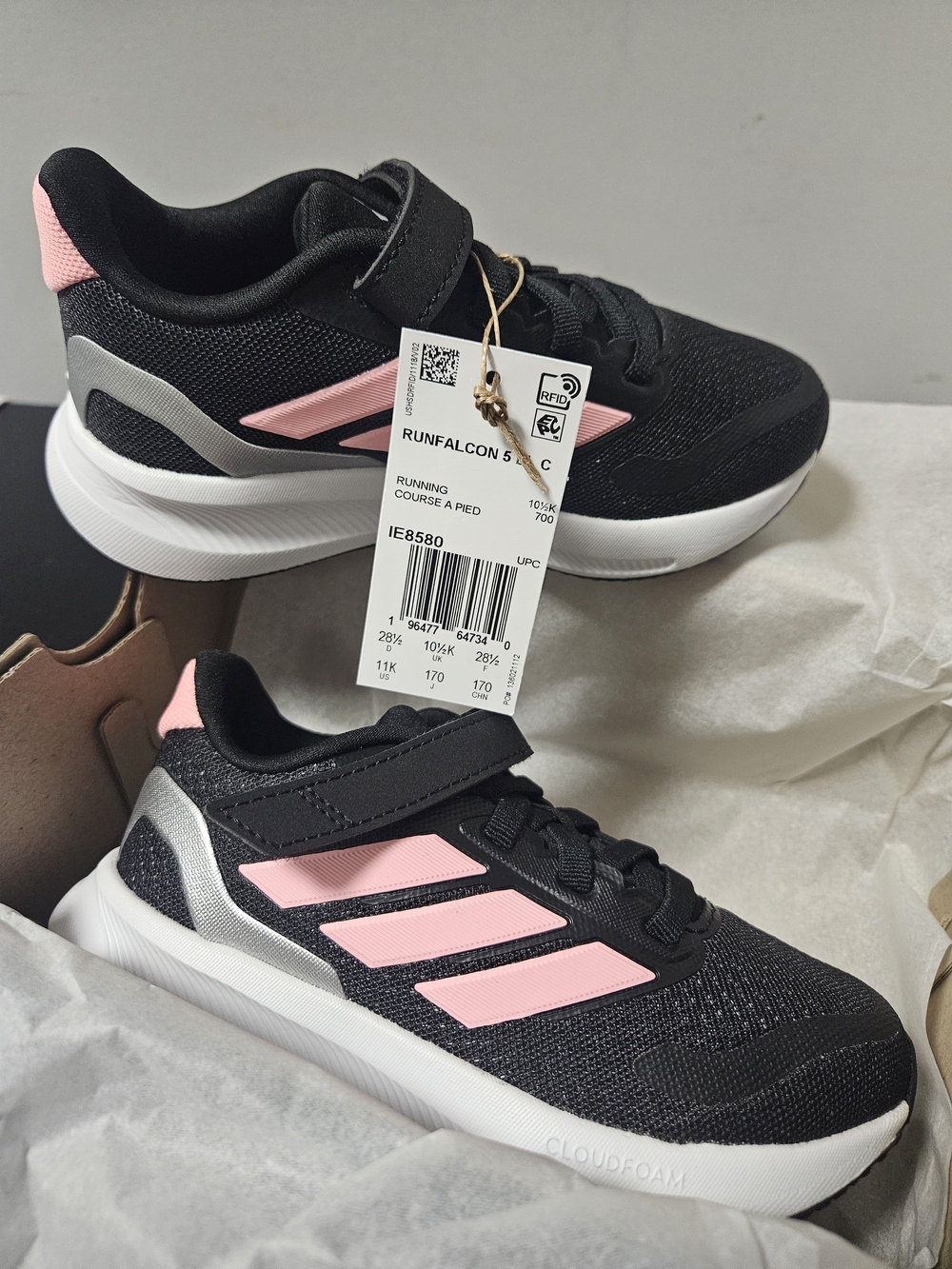 Adidas Kids Runfalcon 3.0 Black & Pink Athletic Shoes